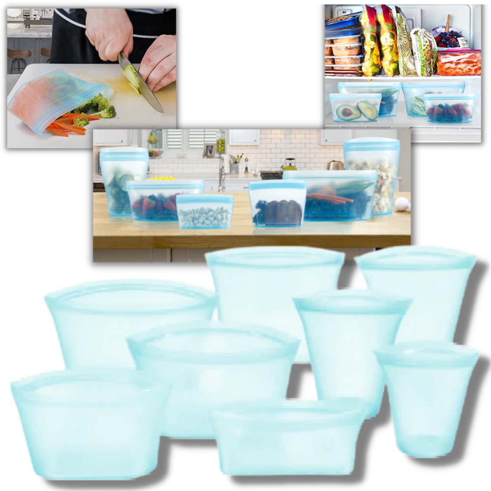 Confezione da 8 sacchetti in silicone per alimenti riutilizzabili - Ozerty
