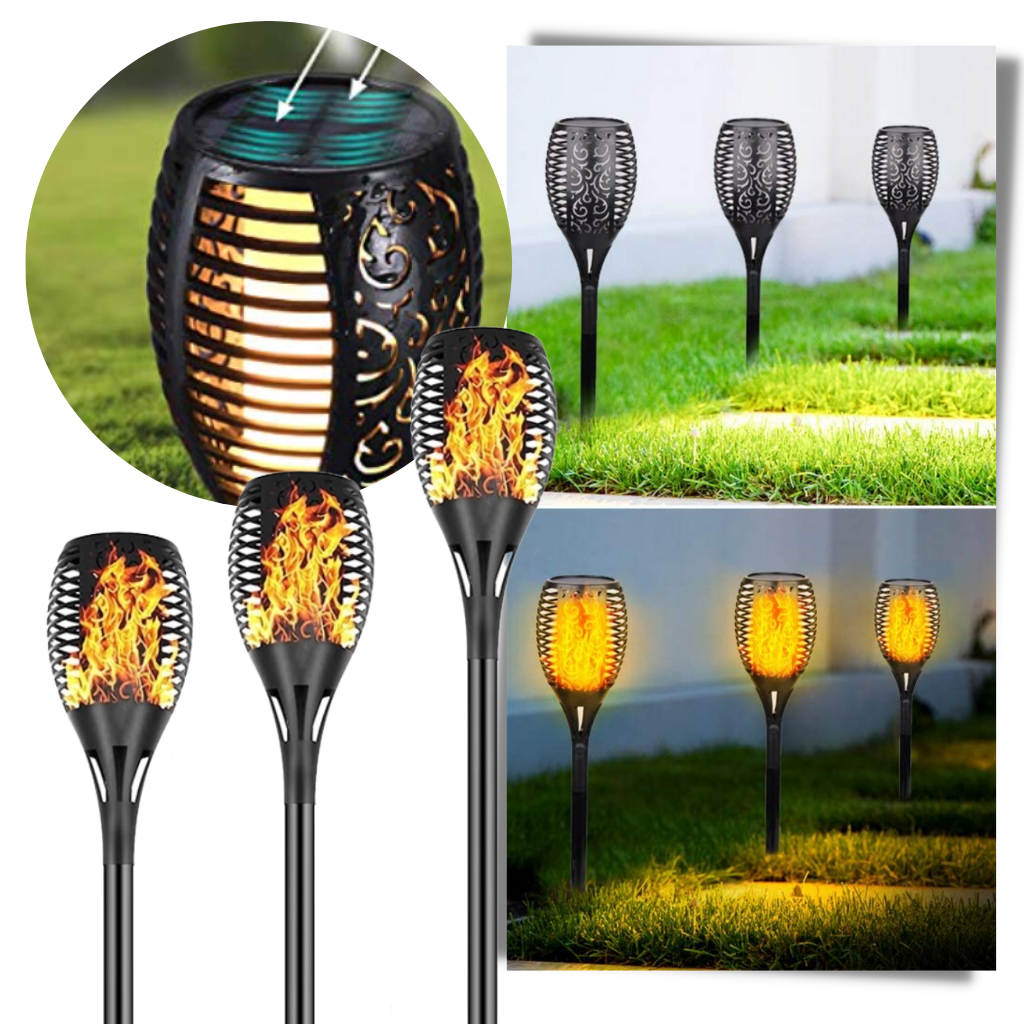 Torcia luminosa solare a LED con fiamma tremolante - Ozerty