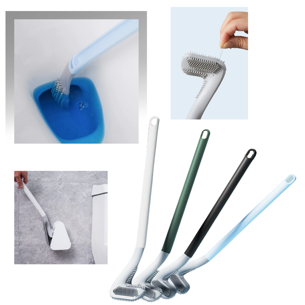 Scopino da toilette con manico lungo e base a muro - Ozerty