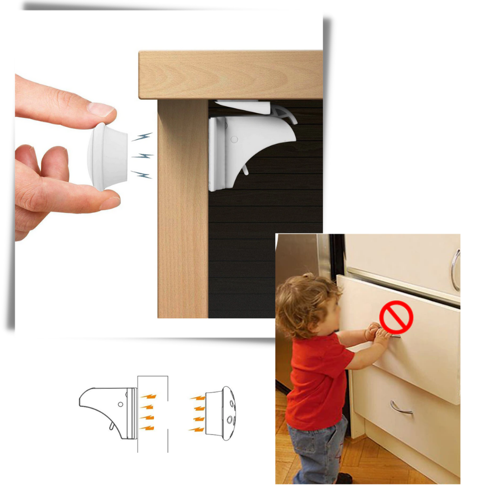Confezione da 4 serrature magnetiche per armadietti di sicurezza per bambini - Ozerty