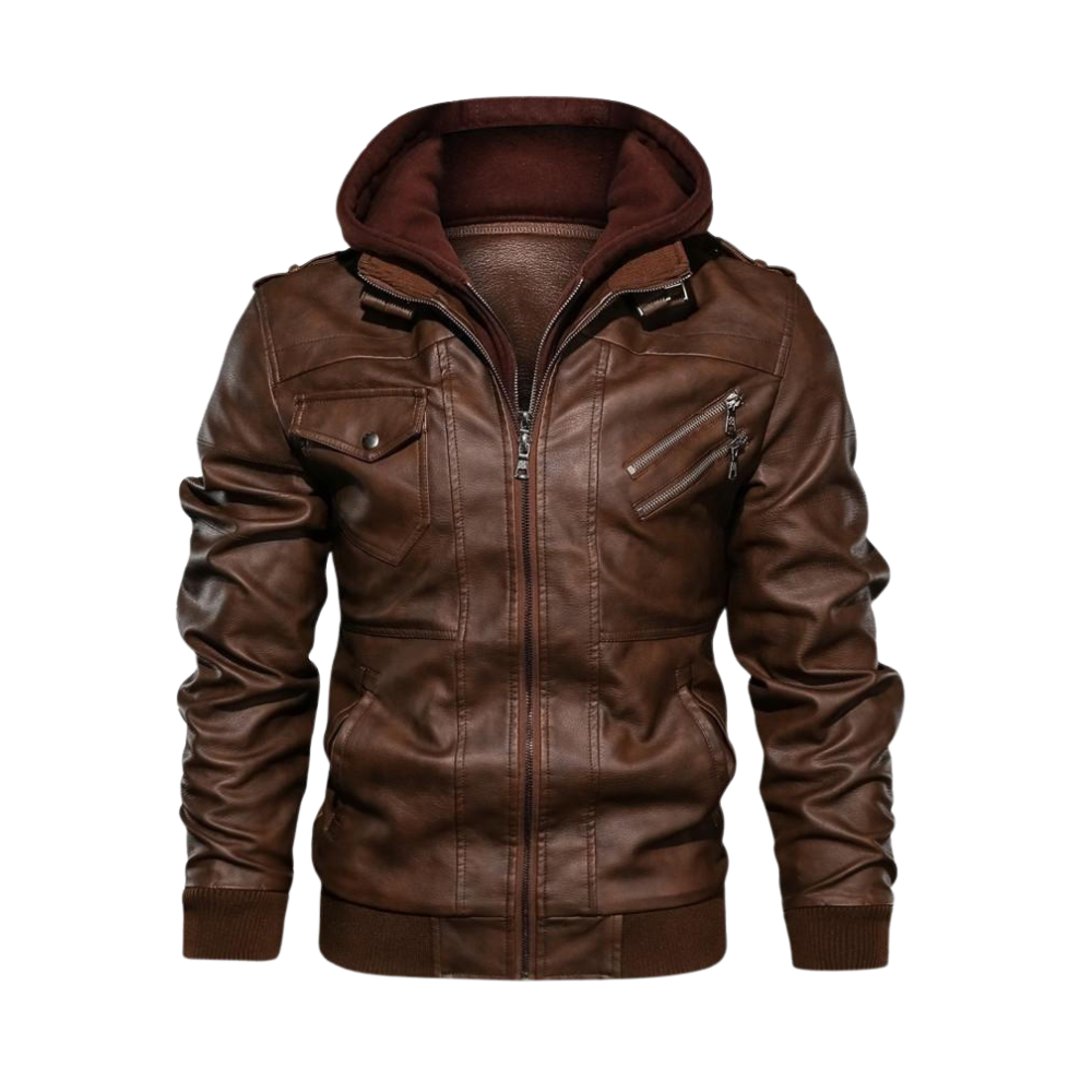 Giacca da moto classica in pelle marrone -Marrone/SMarrone/MMarrone/LMarrone/XLMarrone/XXLMarrone/3XL - Ozerty