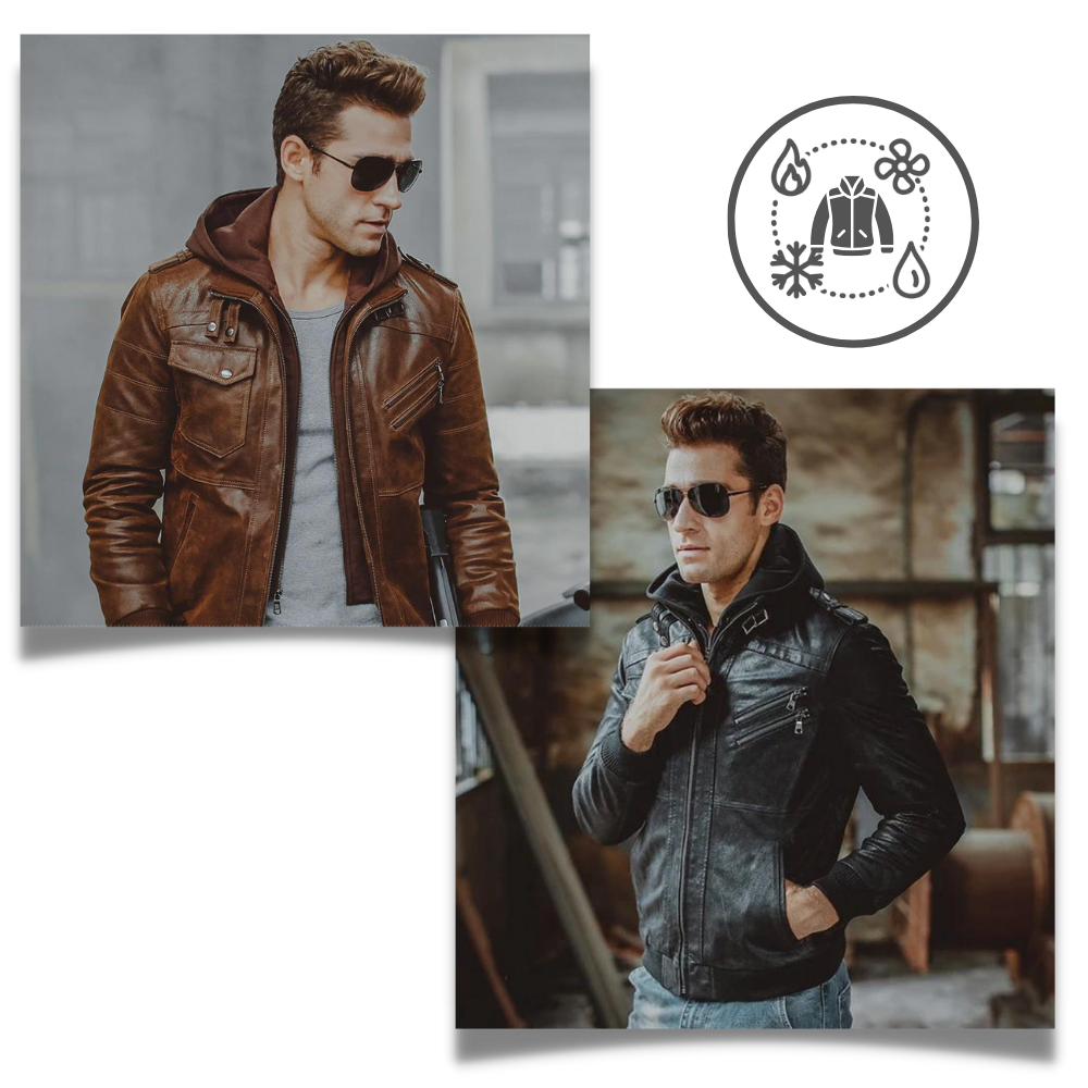 Giacca da moto classica in pelle marrone - Ozerty