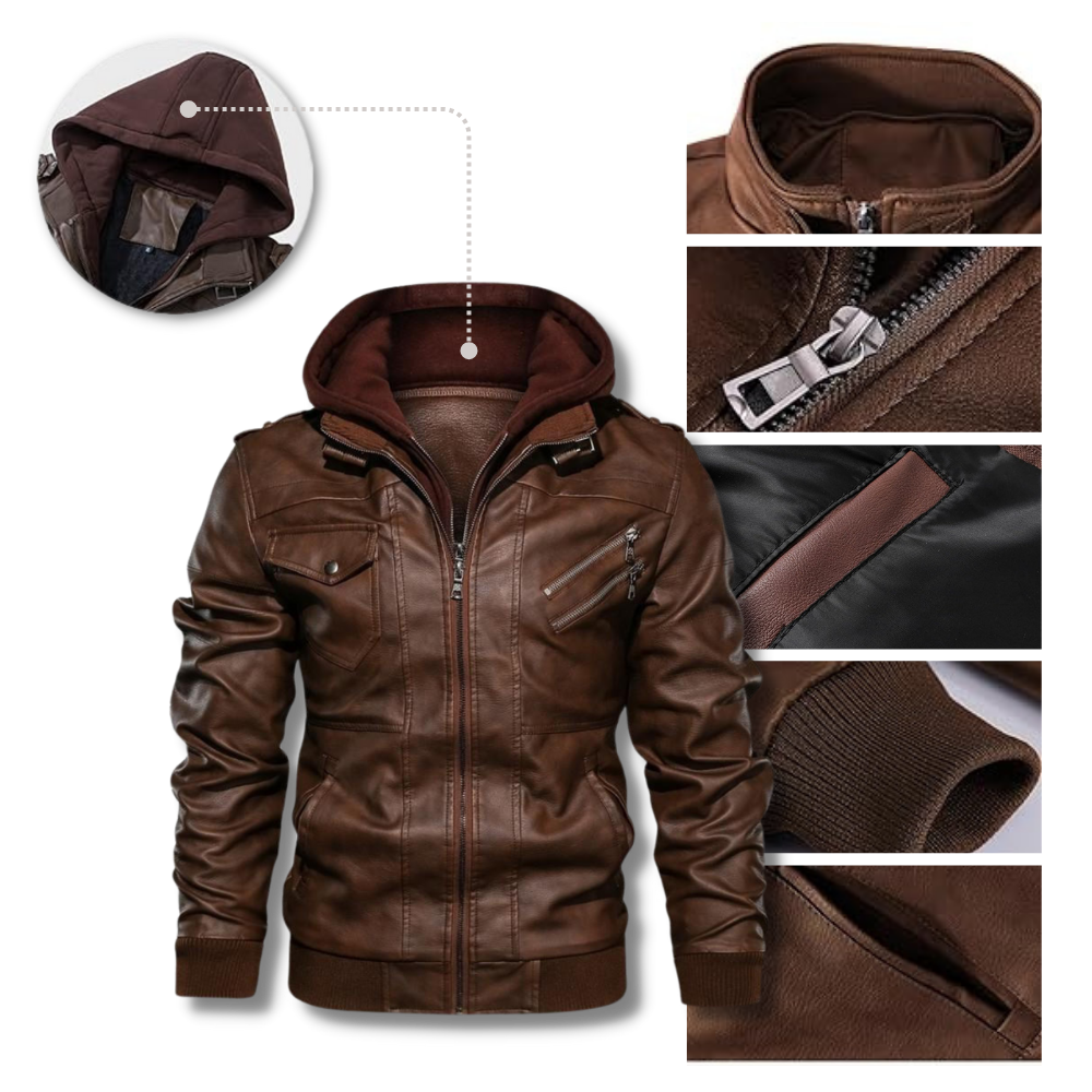 Giacca da moto classica in pelle marrone - Ozerty