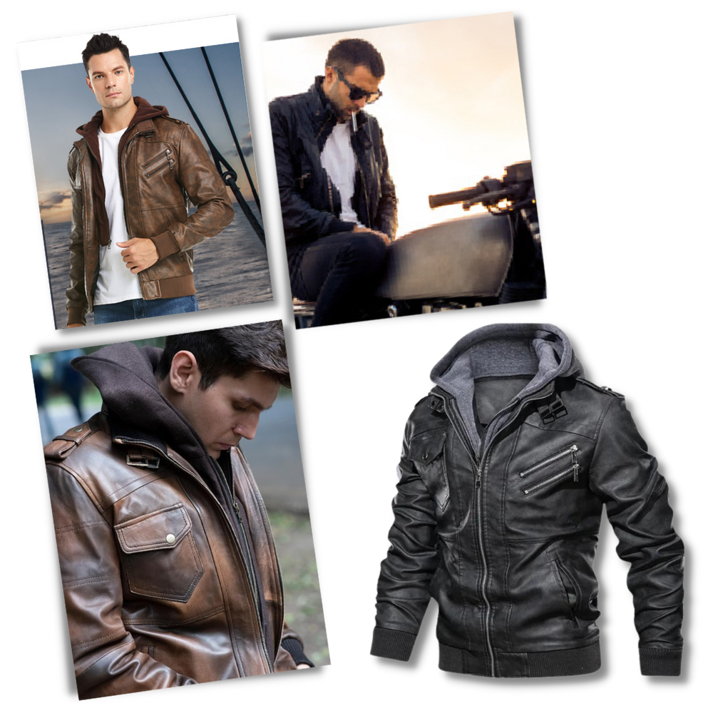 Giacca da moto classica in pelle marrone - Ozerty