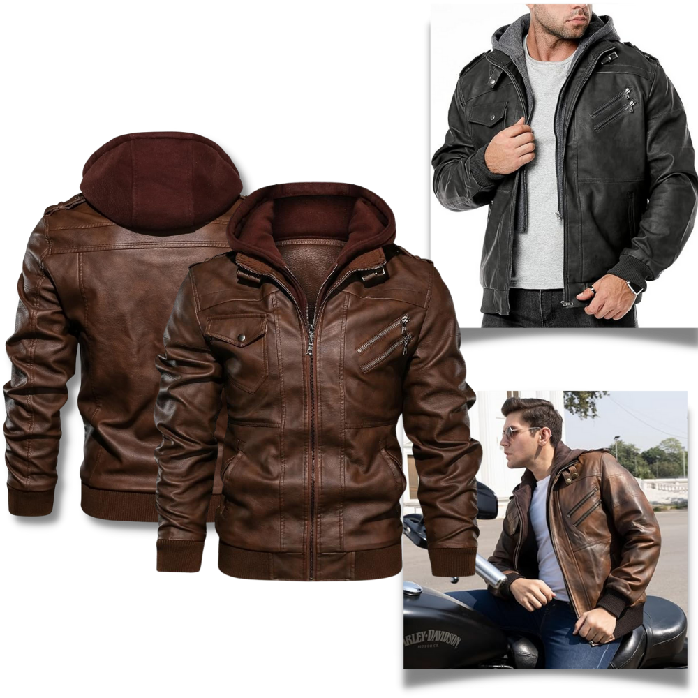 Giacca da moto classica in pelle marrone - Ozerty