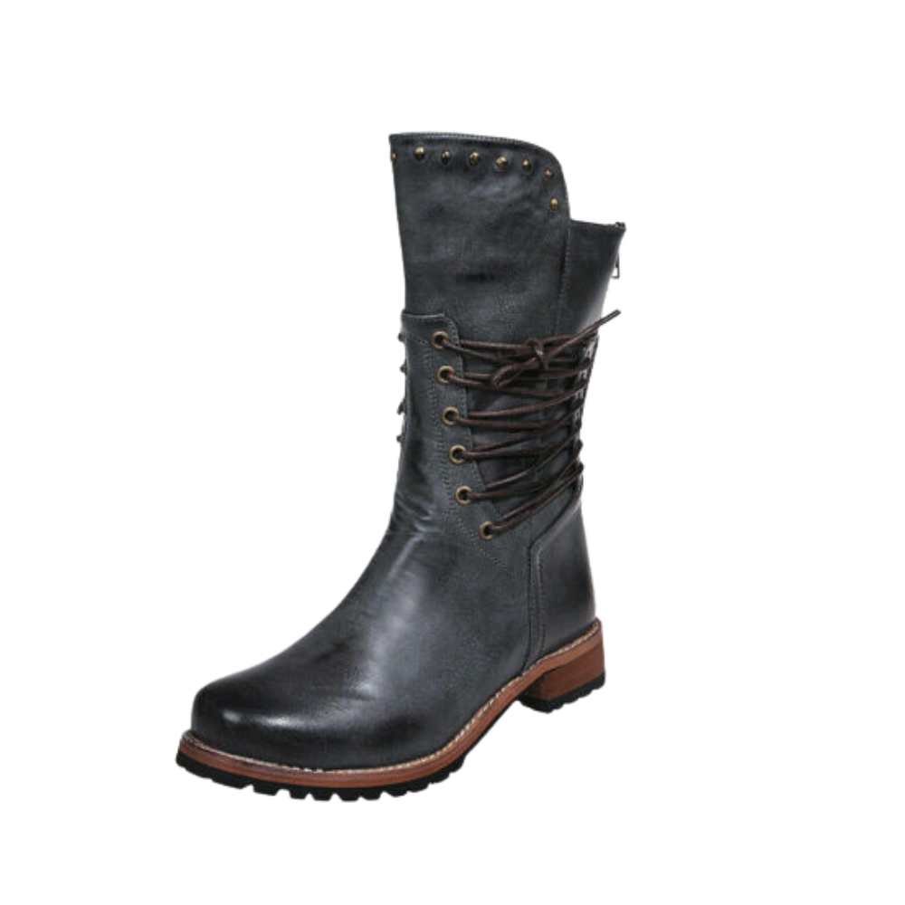 Stivaletti in Pelle PU Vintage -Grigio/EU37Grigio/EU35Grigio/EU36Grigio/EU38Grigio/EU39Grigio/EU40Grigio/EU41Grigio/EU42Grigio/EU43 - Ozerty