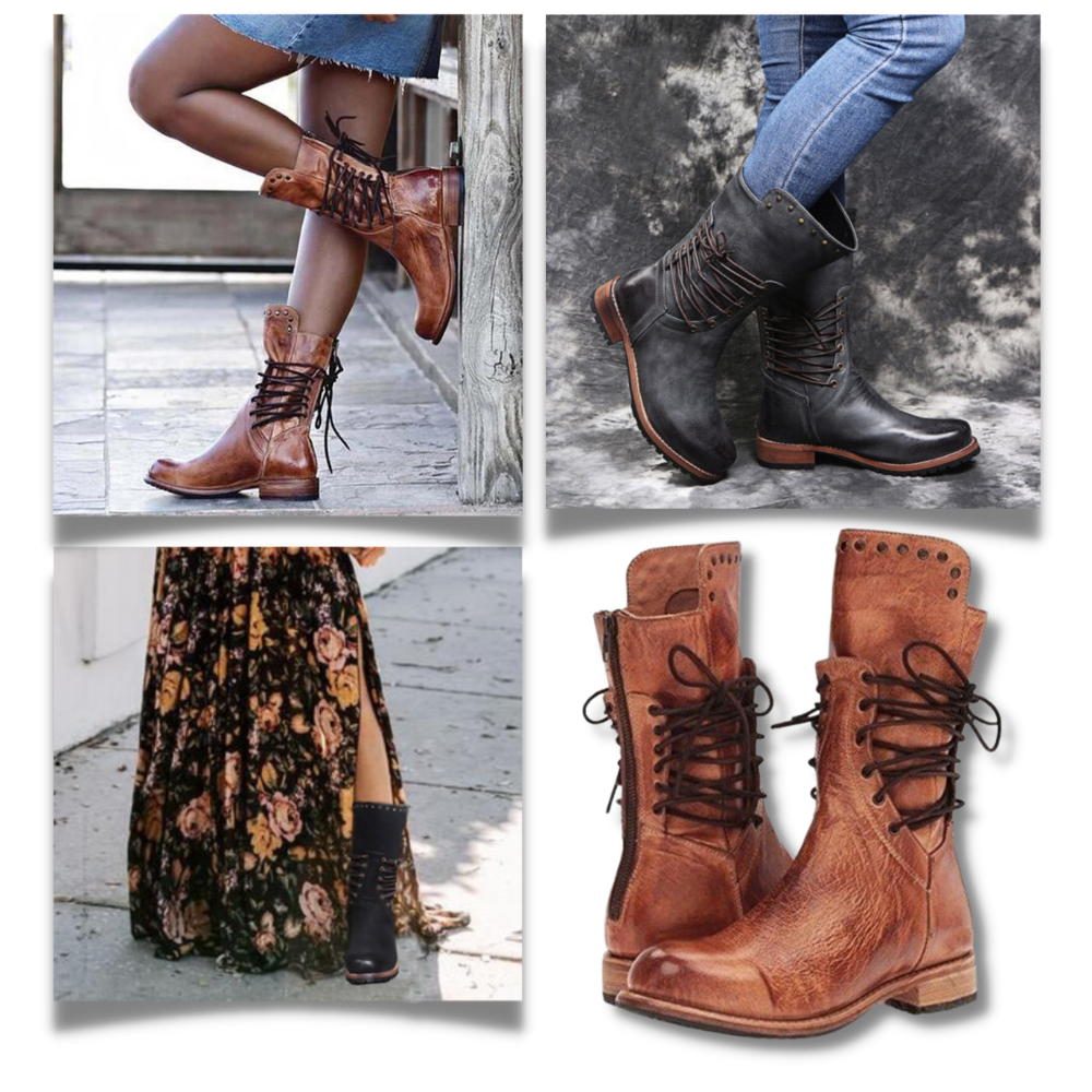 Stivaletti in Pelle PU Vintage - Ozerty